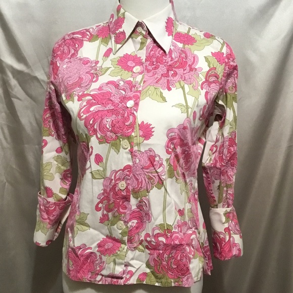 Talbots Pink and Green Blouse - Picture 1 of 3